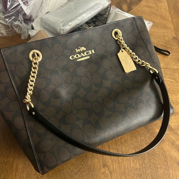 Coach Brown and Gold Tote Bag with Signature Style - Picture 1 of 3